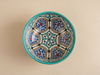 Handgemaakte Marokkaanse saladeschaal Blauw Bloemcartouche 20 cm