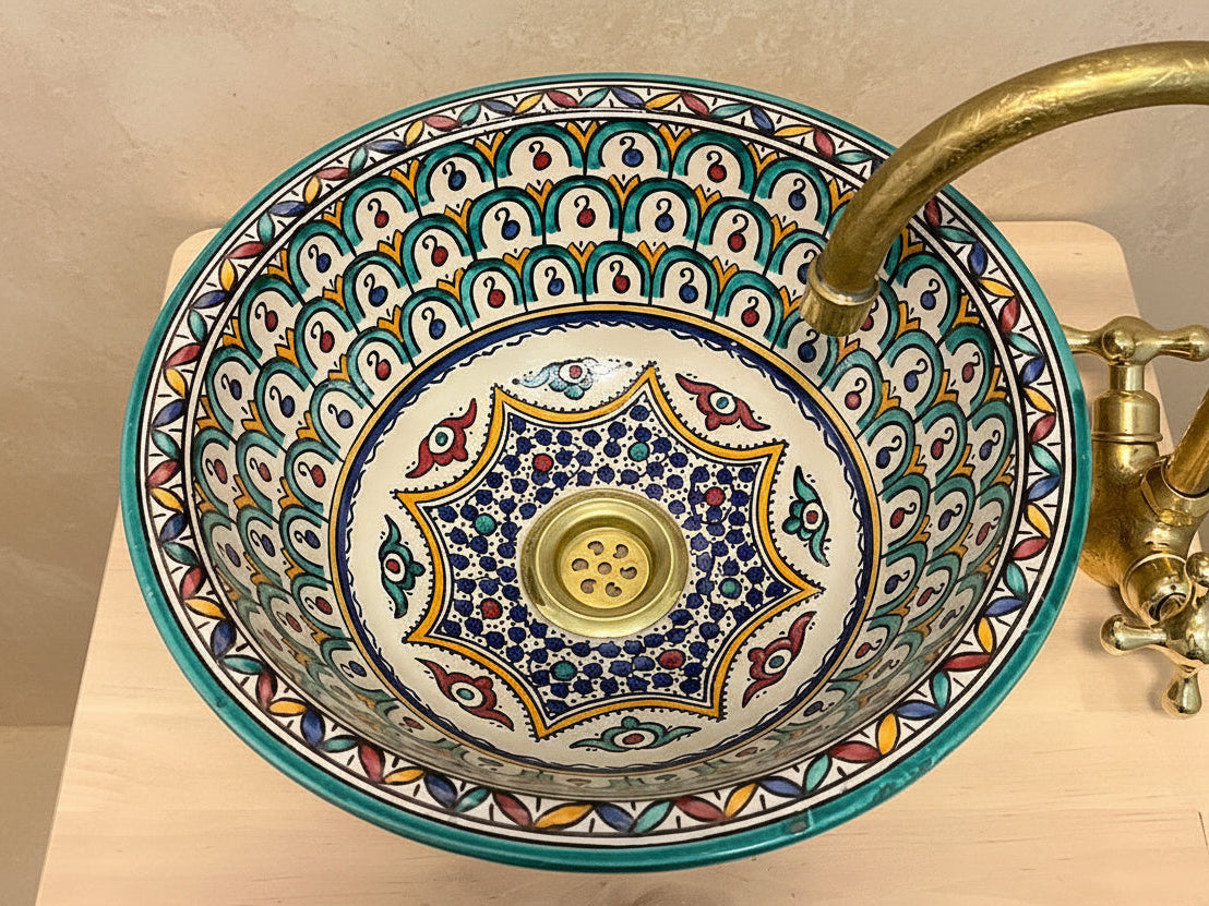 Handgemaakte Marokkaanse waskom Granada Waaier 35 cm