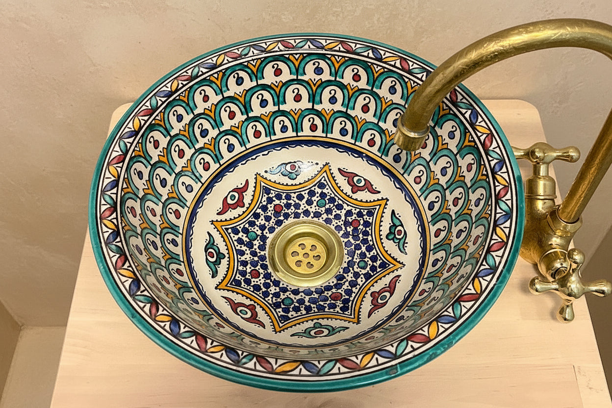 Handgemaakte Marokkaanse waskom Granada Waaier 35 cm