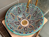 Handgemaakte Marokkaanse waskom Marrakech Arabesque 40 cm – schuin bovenaanzicht