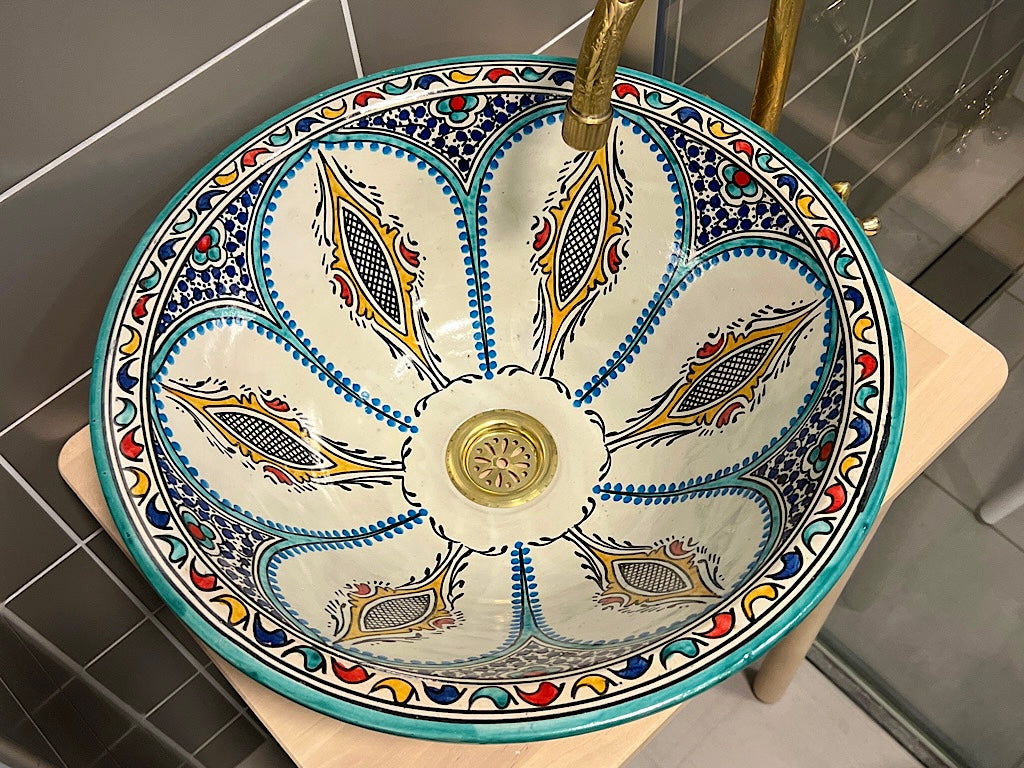 Handgemaakte Marokkaanse waskom Riad Lotusbloem 40 cm – schuin bovenaanzicht